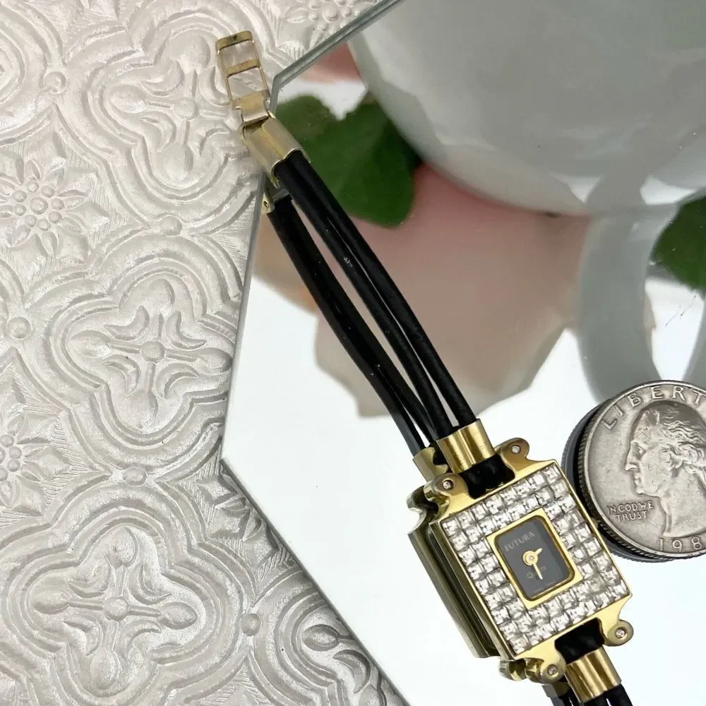 Vintage Unique Futura Pave Rhinestone Bezel West German 4 Jewel Dress Watch